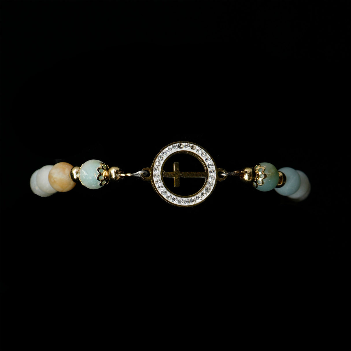 Amazonite Flower 24k Gold Plated Christian Woman Beads Bracelet