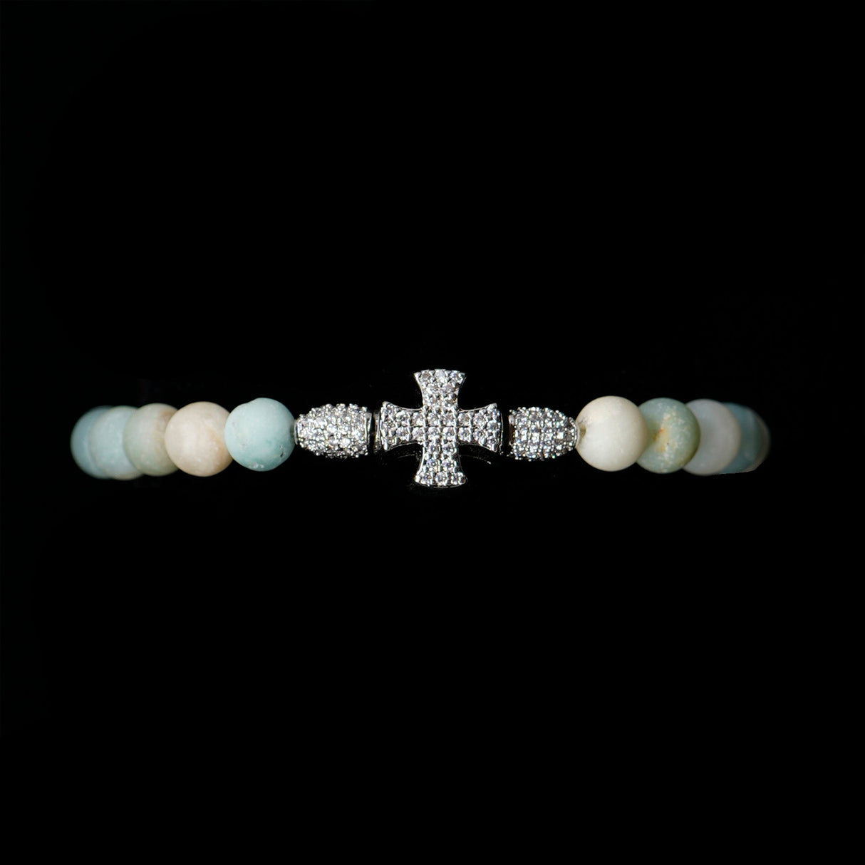 Amazonite Flower Platinum & Sterling Silver Christian Woman Beads Bracelet