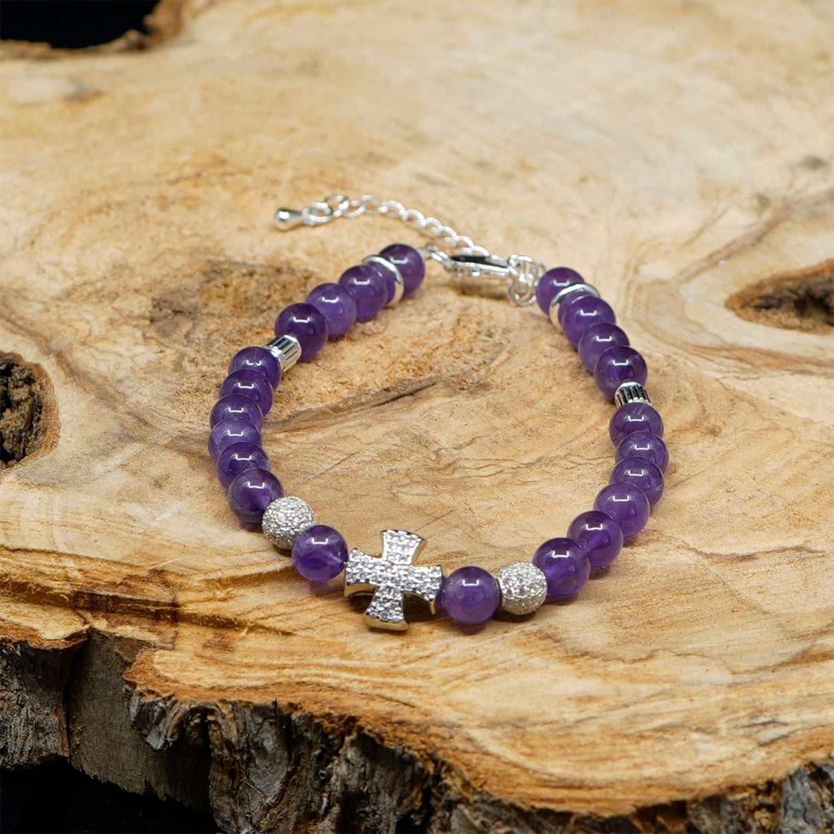 Amethyst Sterling Silver Plated Christian Woman Beads Bracelet