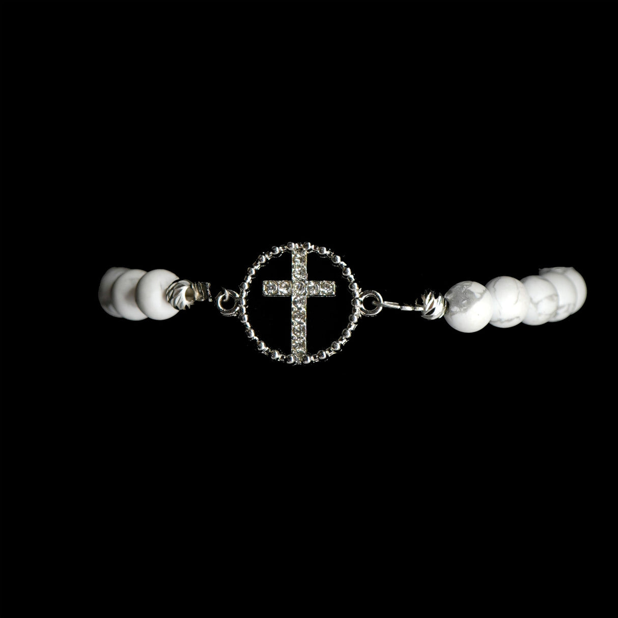 Howlite Platinum & Sterling Silver Christian Woman Beads Bracelet