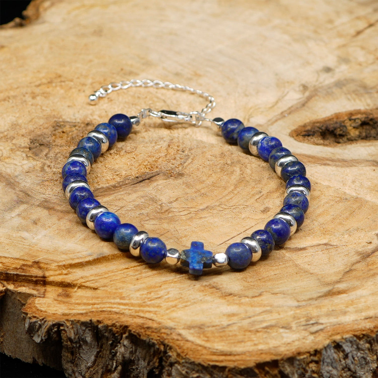 Lapis Lazuli Sterling Silver Christian Woman Beads Bracelet