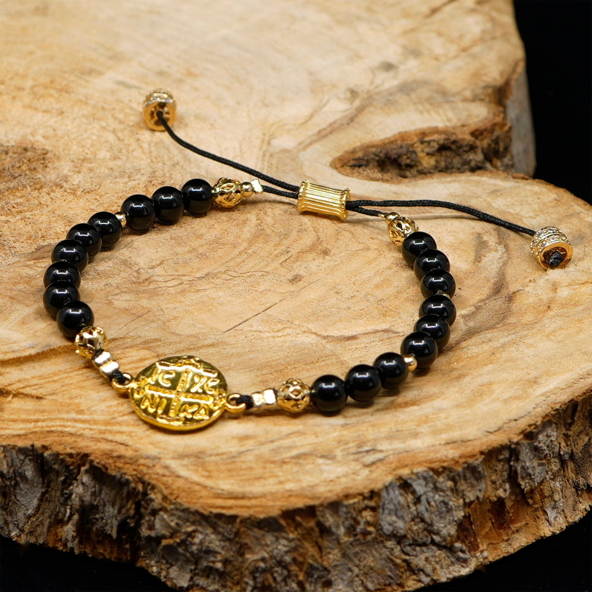 Onyx [Black] 24k Gold Plated Christian Woman Bracelet