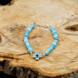 Agate [Cornflower Blue] Sterling Silver Christian Woman Beads Bracelet [Limited Edition]