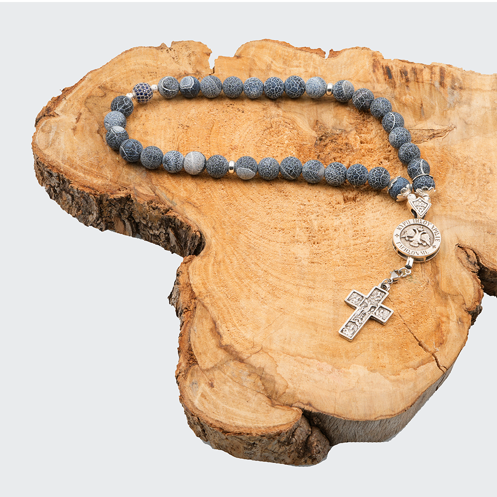 Agate [Black] 925 Silver Sterling Plated 33 beads Christian Decorative Rosary [Limited Edition]