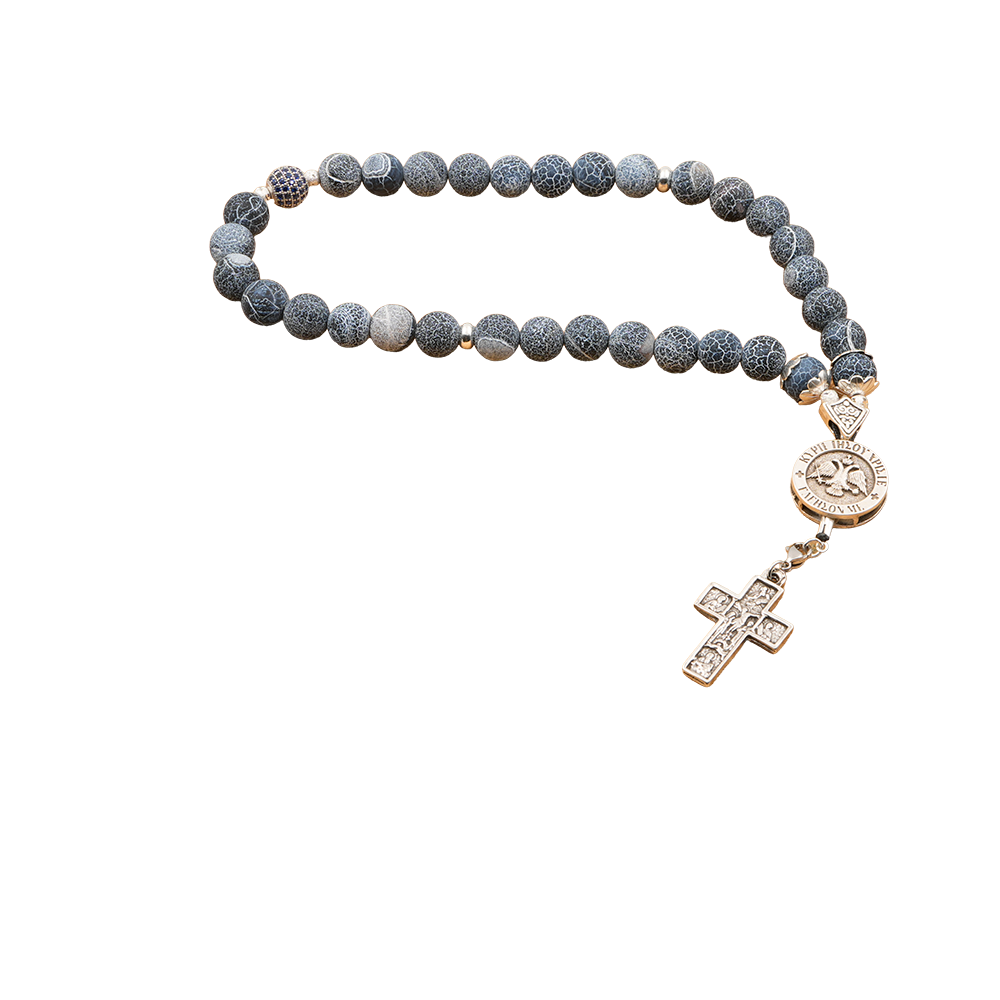 Agate [Black] 925 Silver Sterling Plated 33 beads Christian Decorative Rosary [Limited Edition]