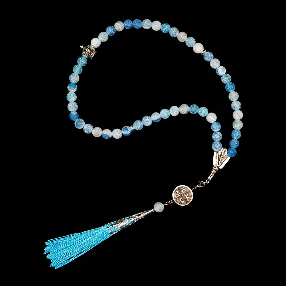 Agate [Cornflower Blue] 925 Sterling Silver Plated 50 beads Christian Prayer Rope
