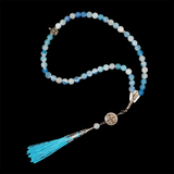 Agate [Cornflower Blue] 925 Sterling Silver Plated 50 beads Christian Prayer Rope