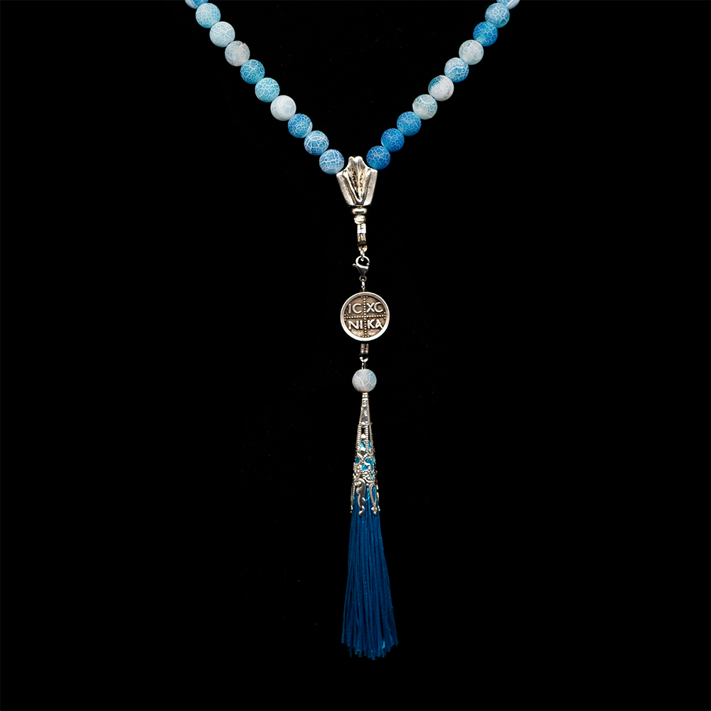 Agate [Cornflower Blue] 925 Sterling Silver Plated 50 beads Christian Decorative Rosary [Limited Edition]