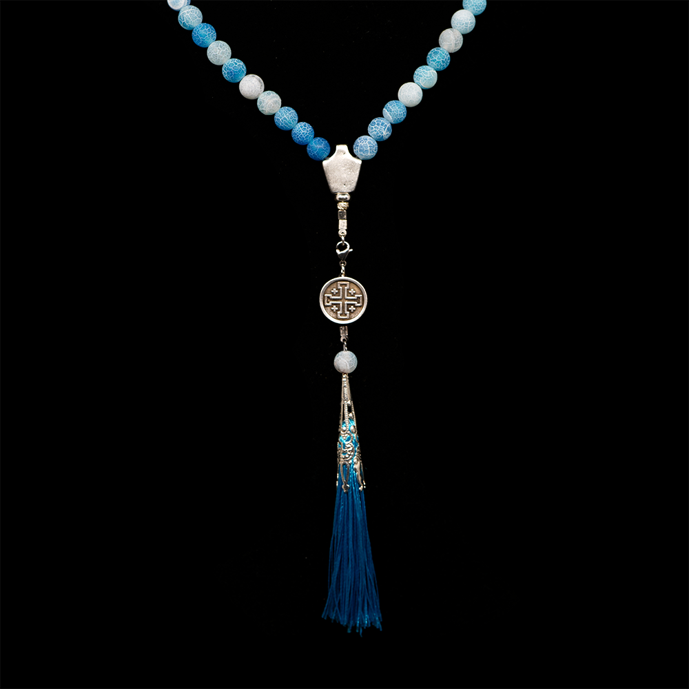 Agate [Cornflower Blue] 925 Sterling Silver Plated 50 beads Christian Prayer Rope