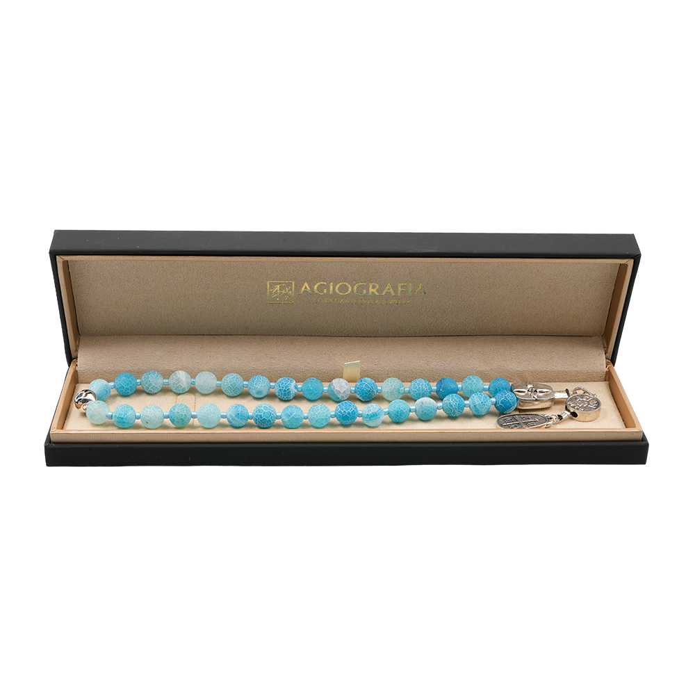 Agate [Cornflower Blue] 925 Sterling Silver Plated 33 beads Christian Decorative Rosary [Limited Edition]