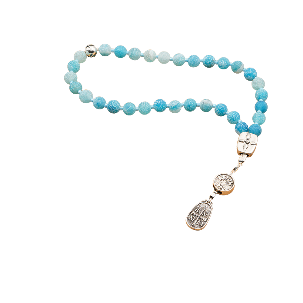 Agate [Cornflower Blue] 925 Sterling Silver Plated 33 beads Christian Decorative Rosary [Limited Edition]