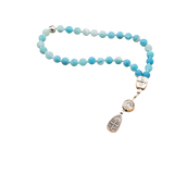 Agate [Cornflower Blue] 925 Sterling Silver Plated 33 beads Christian Decorative Rosary [Limited Edition]