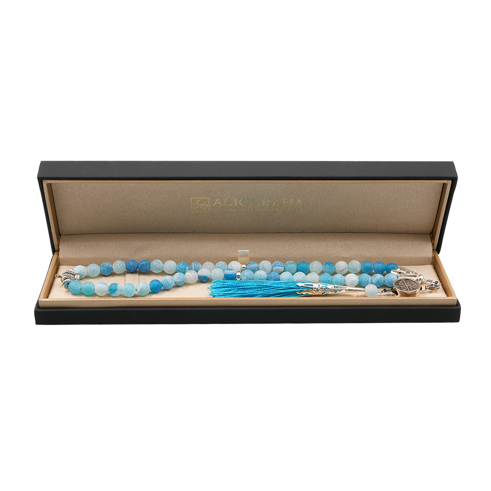 Agate [Cornflower Blue] 925 Sterling Silver Plated 50 beads Christian Decorative Rosary [Limited Edition]