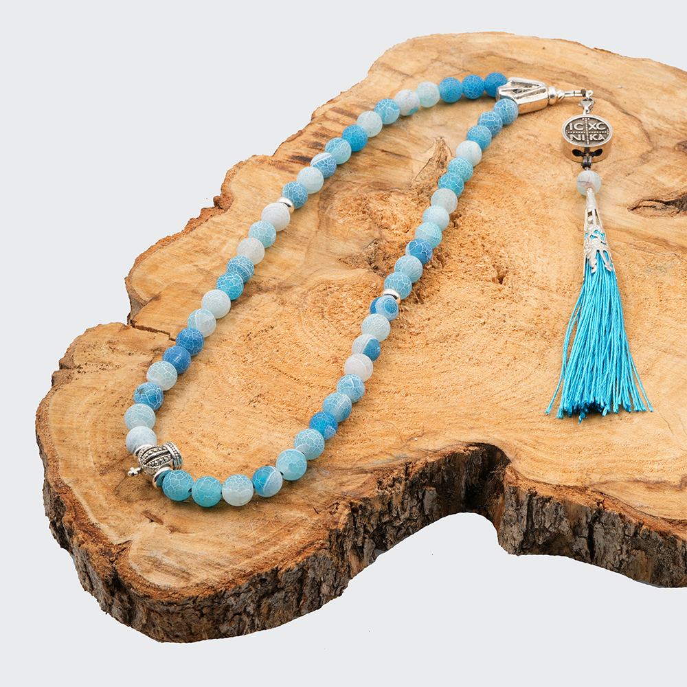 Agate [Cornflower Blue] 925 Sterling Silver Plated 50 beads Christian Decorative Rosary [Limited Edition]