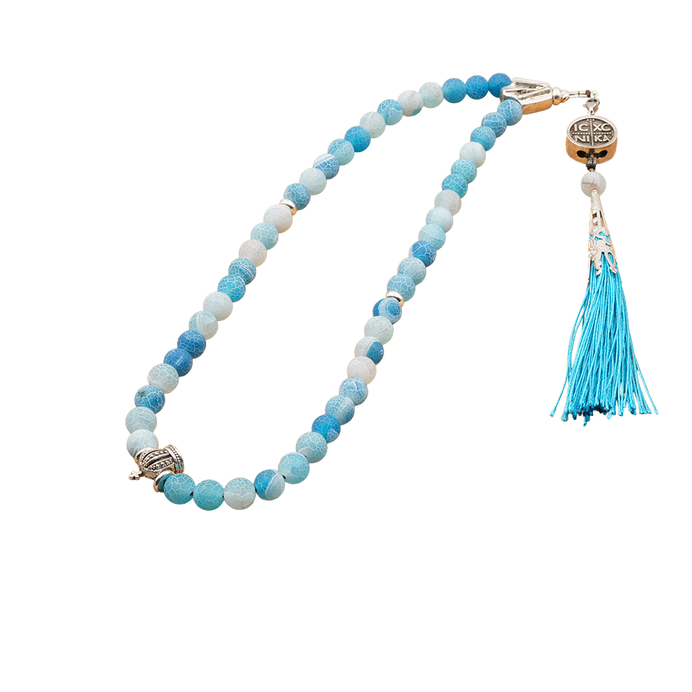 Agate [Cornflower Blue] 925 Sterling Silver Plated 50 beads Christian Decorative Rosary [Limited Edition]