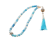 Agate [Cornflower Blue] 925 Sterling Silver Plated 50 beads Christian Decorative Rosary [Limited Edition]