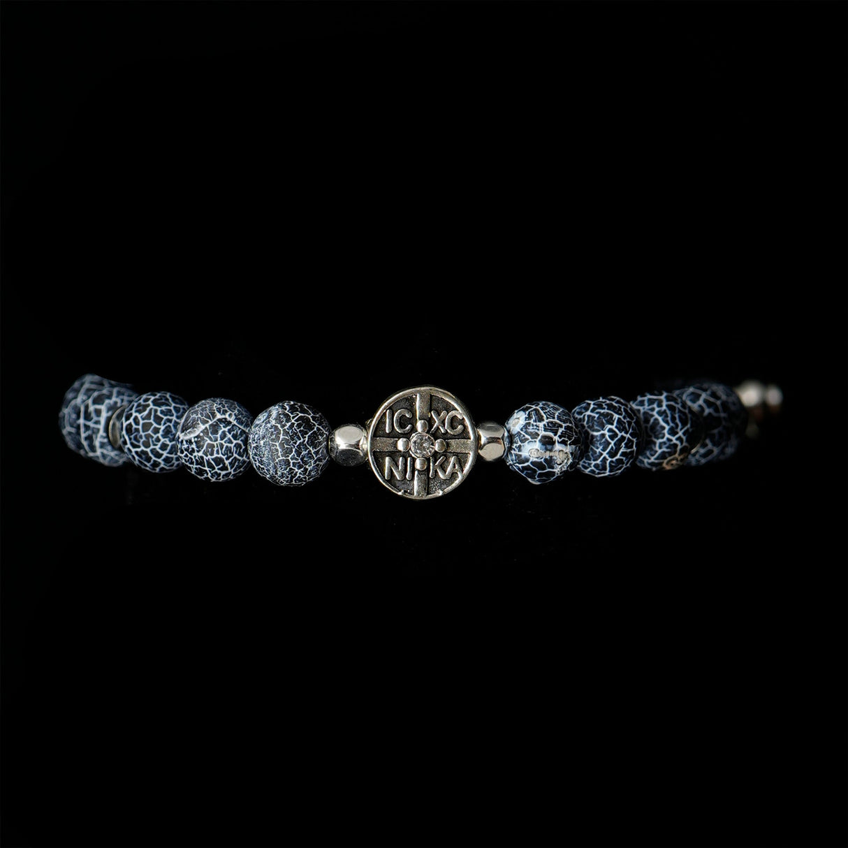 Agate [Black] Sterling Silver Christian Woman Bracelet