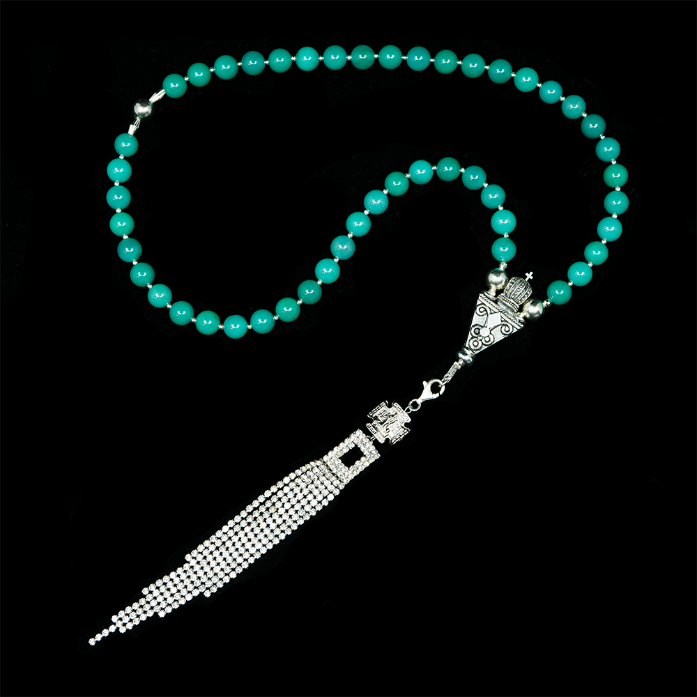 Agate [Green Onyx] 925 Sterling Silver Plated 50 beads Christian Prayer Rope