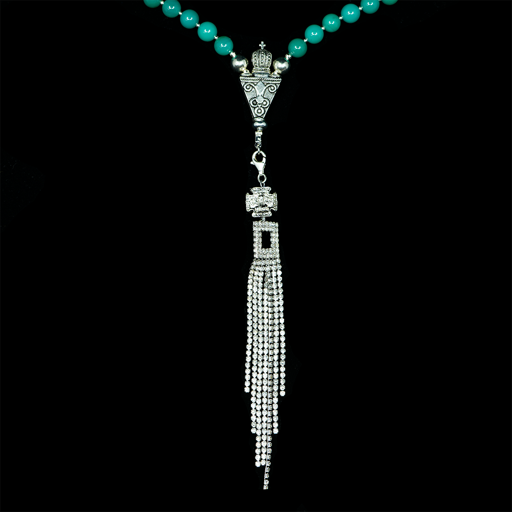 Agate [Green Onyx] 925 Sterling Silver Plated 50 beads Christian Prayer Rope