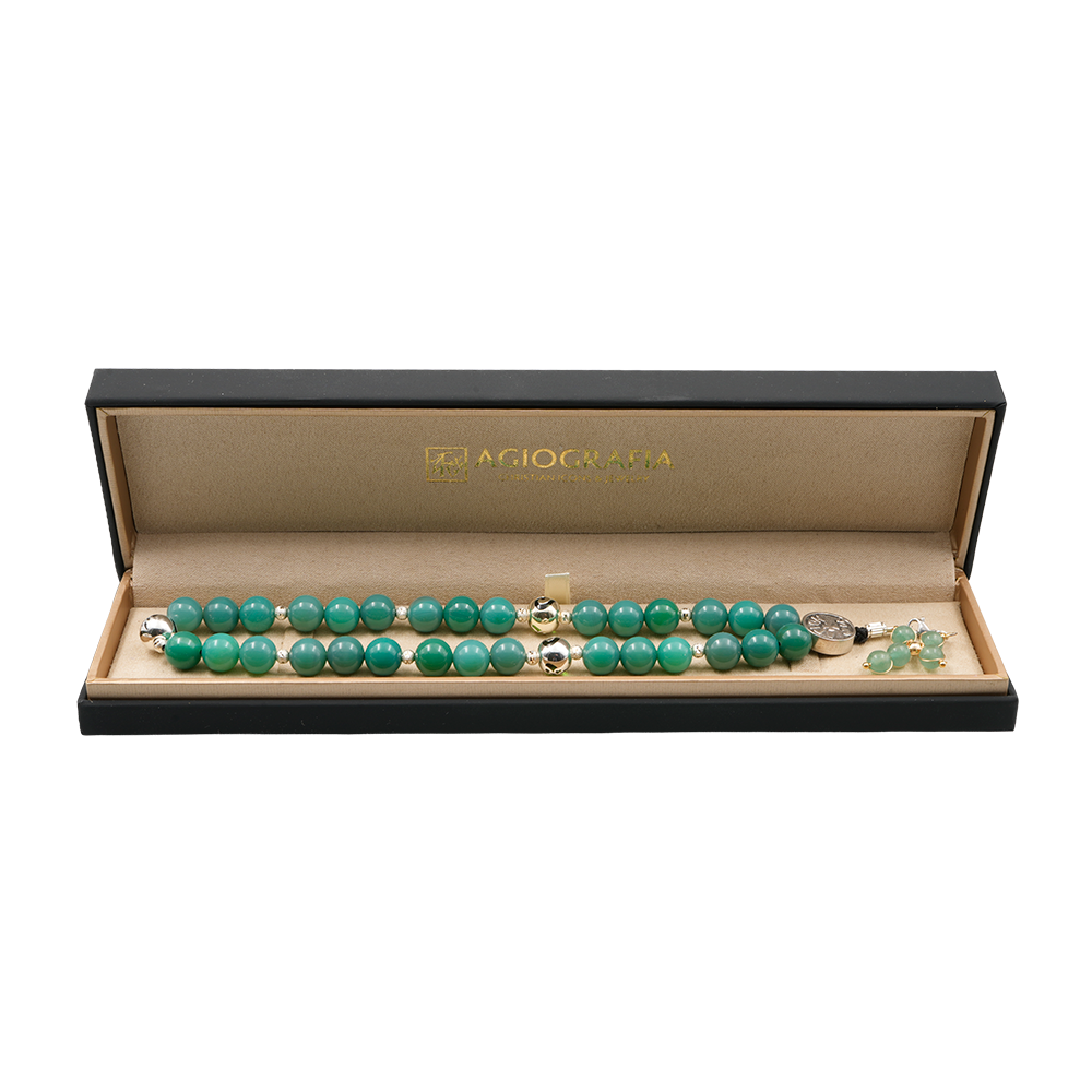 Agate [Green Onyx] 925 Sterling Silver Plated 33 beads Christian Decorative Rosary [Limited Edition]
