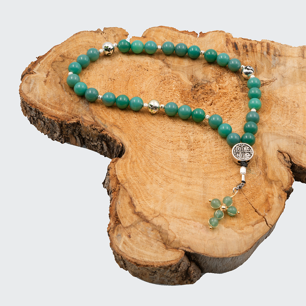 Agate [Green Onyx] 925 Sterling Silver Plated 33 beads Christian Decorative Rosary [Limited Edition]