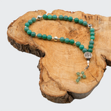 Agate [Green Onyx] 925 Sterling Silver Plated 33 beads Christian Decorative Rosary [Limited Edition]