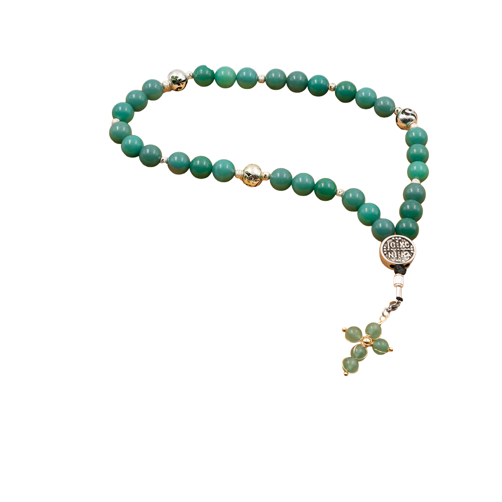 Agate [Green Onyx] 925 Sterling Silver Plated 33 beads Christian Decorative Rosary [Limited Edition]