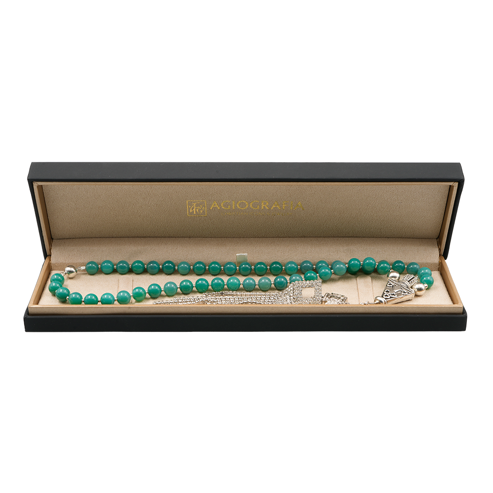 Agate [Green Onyx] 925 Sterling Silver Plated 50 beads Christian Decorative Rosary [Limited Edition]