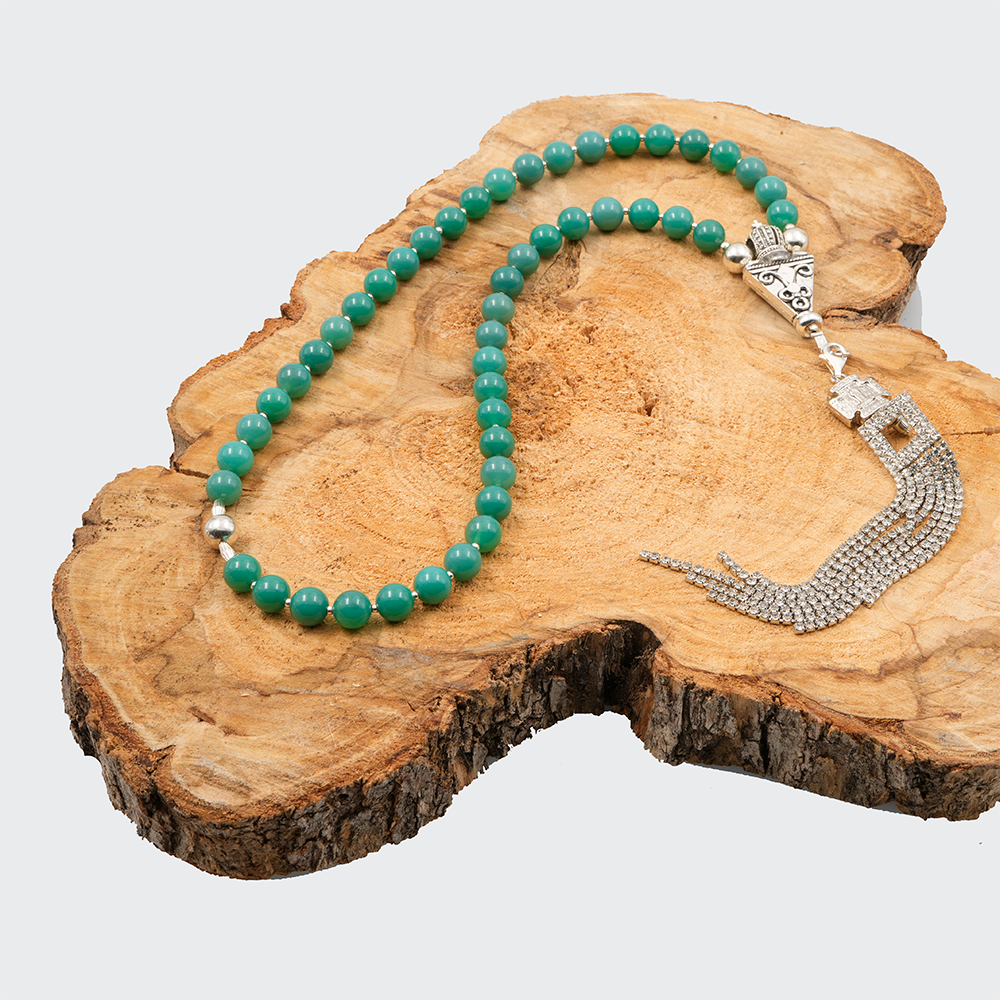 Agate [Green Onyx] 925 Sterling Silver Plated 50 beads Christian Decorative Rosary [Limited Edition]