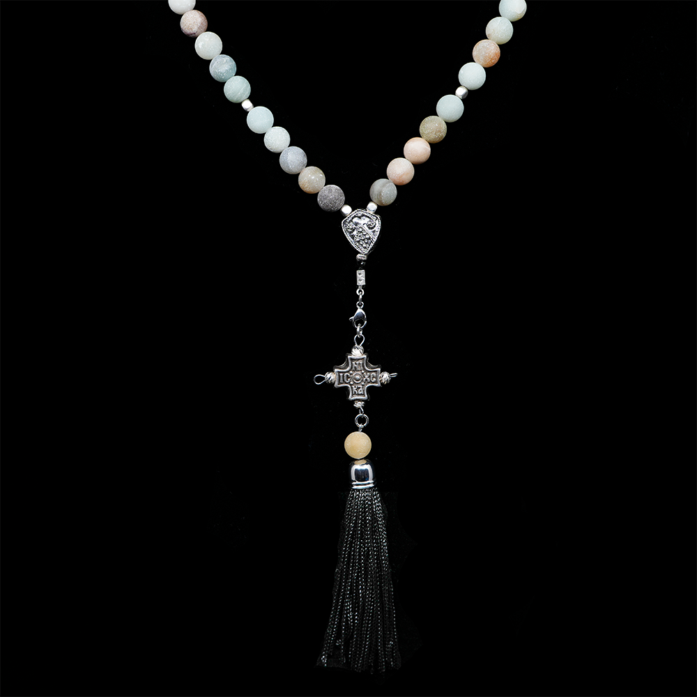 Amazonite Flower 925 Sterling Silver Plated 50 beads Christian Decorative Rosary [Limited Edition]