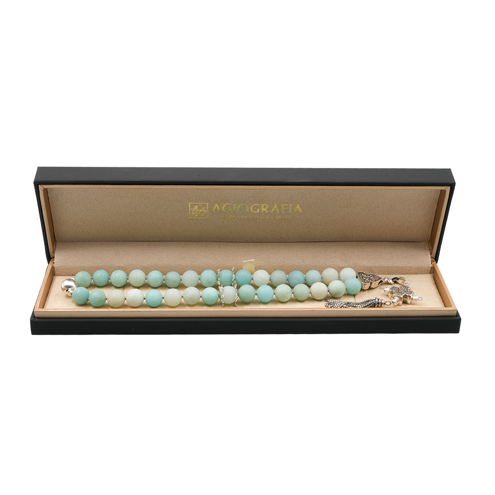 Amazonite Flower 925 Sterling Silver Plated 33 beads Christian Decorative Rosary [Limited Edition]