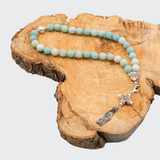 Amazonite Flower 925 Sterling Silver Plated 33 beads Christian Decorative Rosary [Limited Edition]