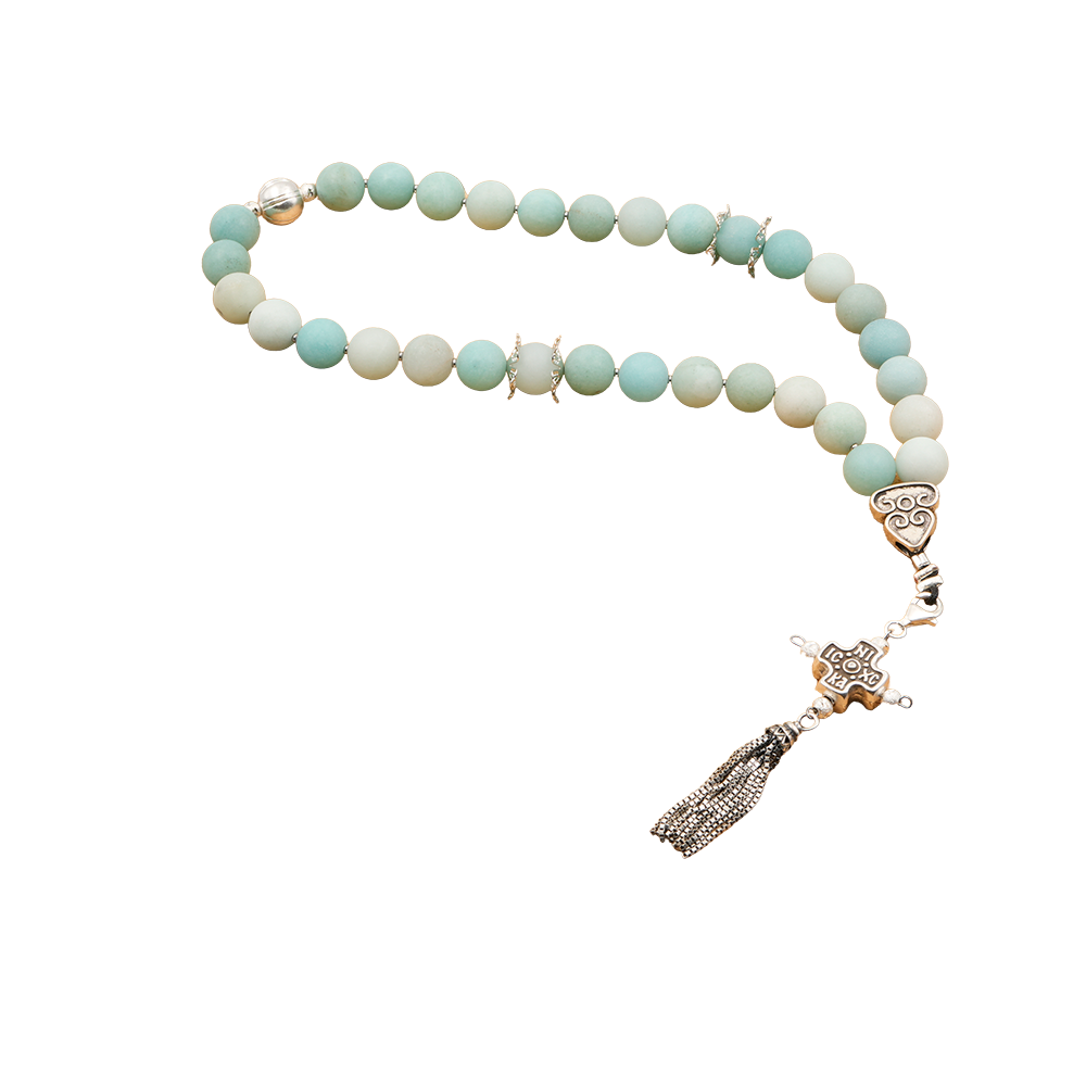 Amazonite Flower 925 Sterling Silver Plated 33 beads Christian Decorative Rosary [Limited Edition]