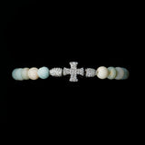 Amazonite Flower Platinum & Sterling Silver Christian Woman Beads Bracelet [Limited Edition]