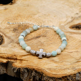 Amazonite Flower Platinum & Sterling Silver Christian Woman Beads Bracelet [Limited Edition]