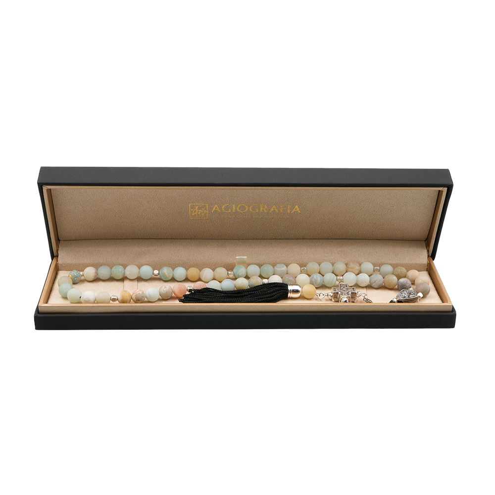 Amazonite Flower 925 Sterling Silver Plated 50 beads Christian Decorative Rosary [Limited Edition]