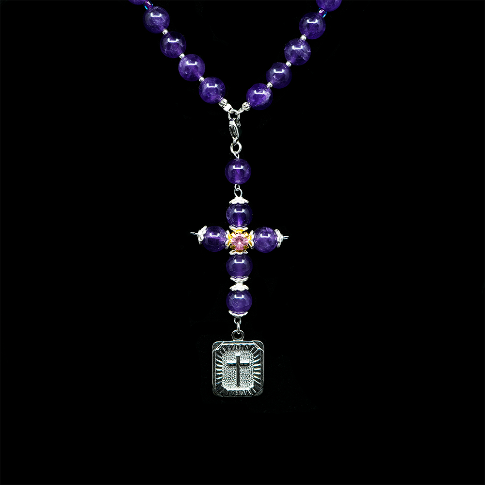Amethyst 925 Sterling Silver Plated 50 beads Christian Decorative Rosary [Limited Edition]