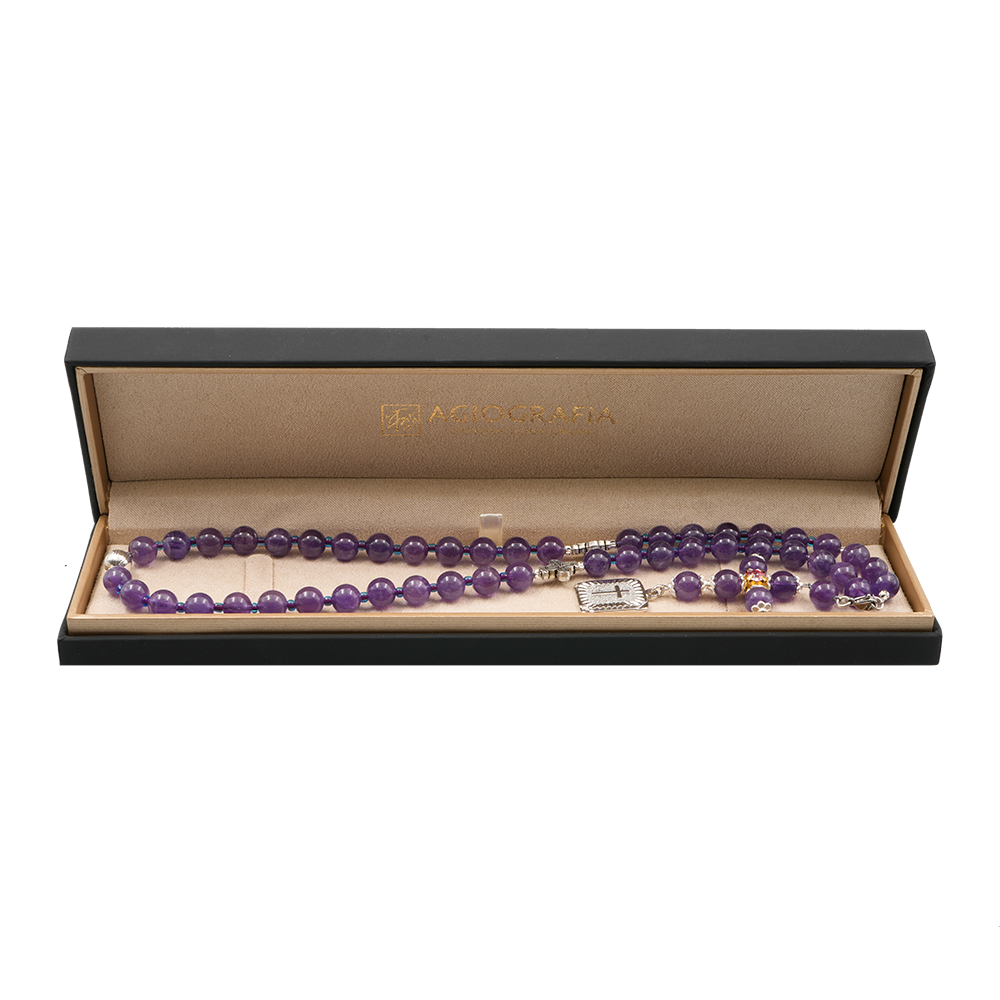 Amethyst 925 Sterling Silver Plated 50 beads Christian Decorative Rosary [Limited Edition]