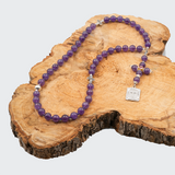 Amethyst 925 Sterling Silver Plated 50 beads Christian Decorative Rosary [Limited Edition]