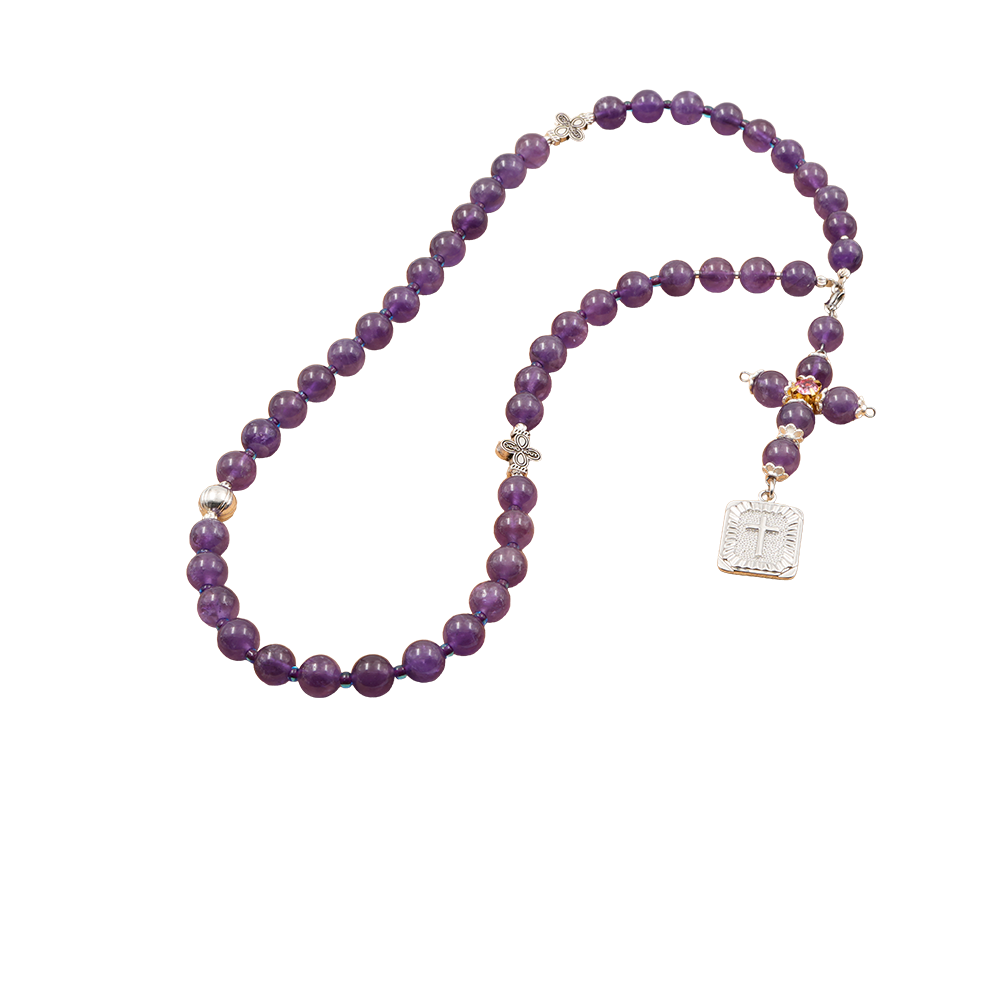 Amethyst 925 Sterling Silver Plated 50 beads Christian Decorative Rosary [Limited Edition]