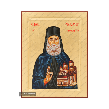 Elder Aimilianos of Simonopetra Handwritten Icon with Gold Leaves