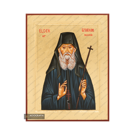 Elder Ephraim of Arizona Handwritten Icon with Gold Leaves