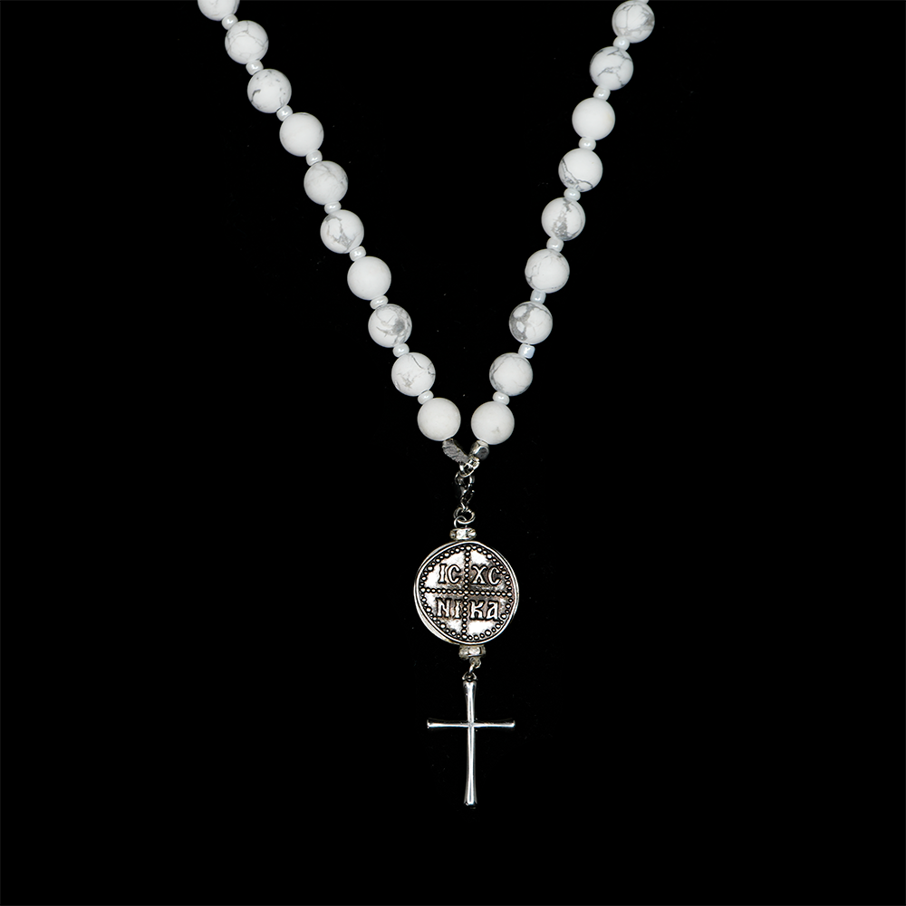 Howlite 925 Sterling Silver Plated 50 beads Christian Decorative Rosary [Limited Edition]
