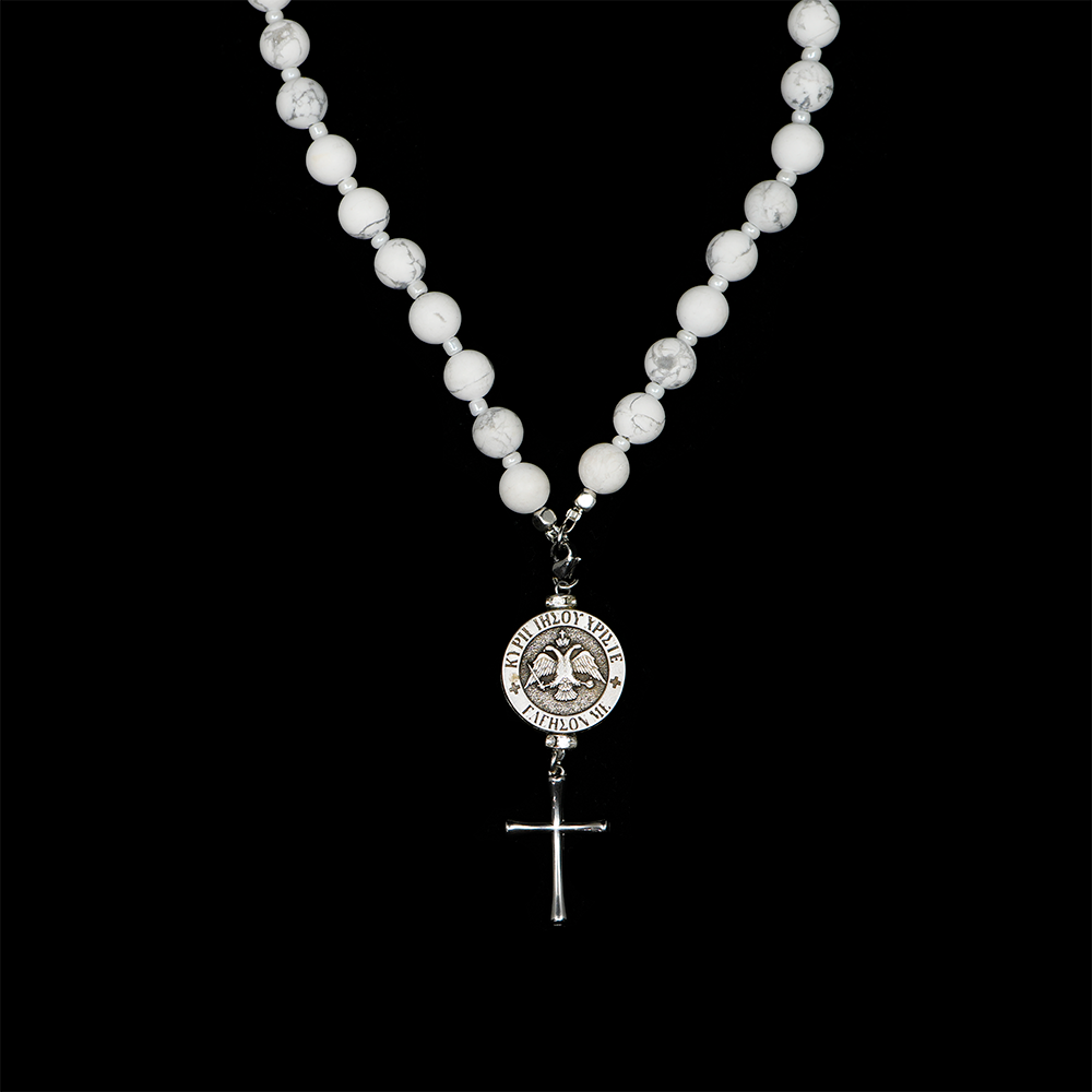 Howlite 925 Sterling Silver Plated 50 beads Christian Decorative Rosary [Limited Edition]