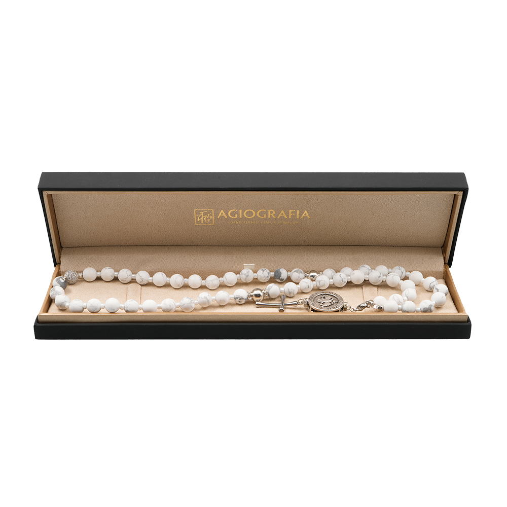 Howlite 925 Sterling Silver Plated 50 beads Christian Decorative Rosary [Limited Edition]