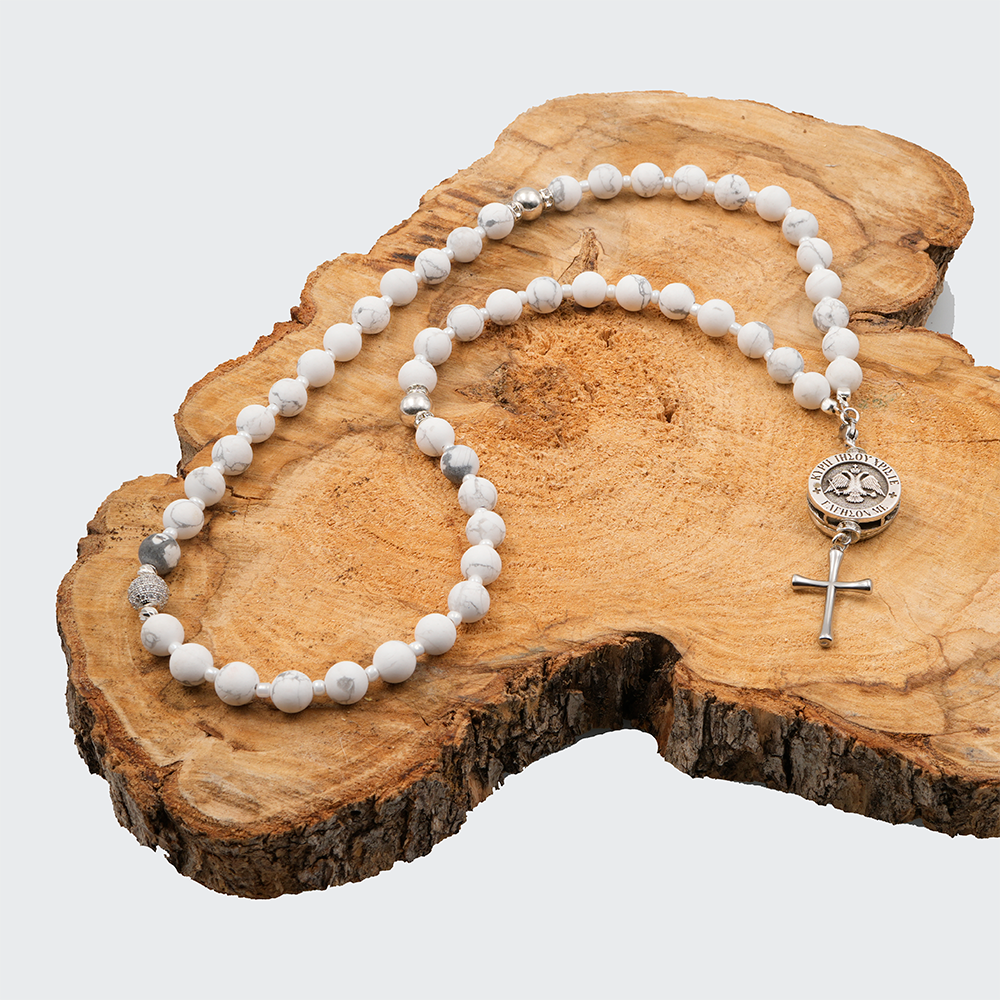 Howlite 925 Sterling Silver Plated 50 beads Christian Decorative Rosary [Limited Edition]