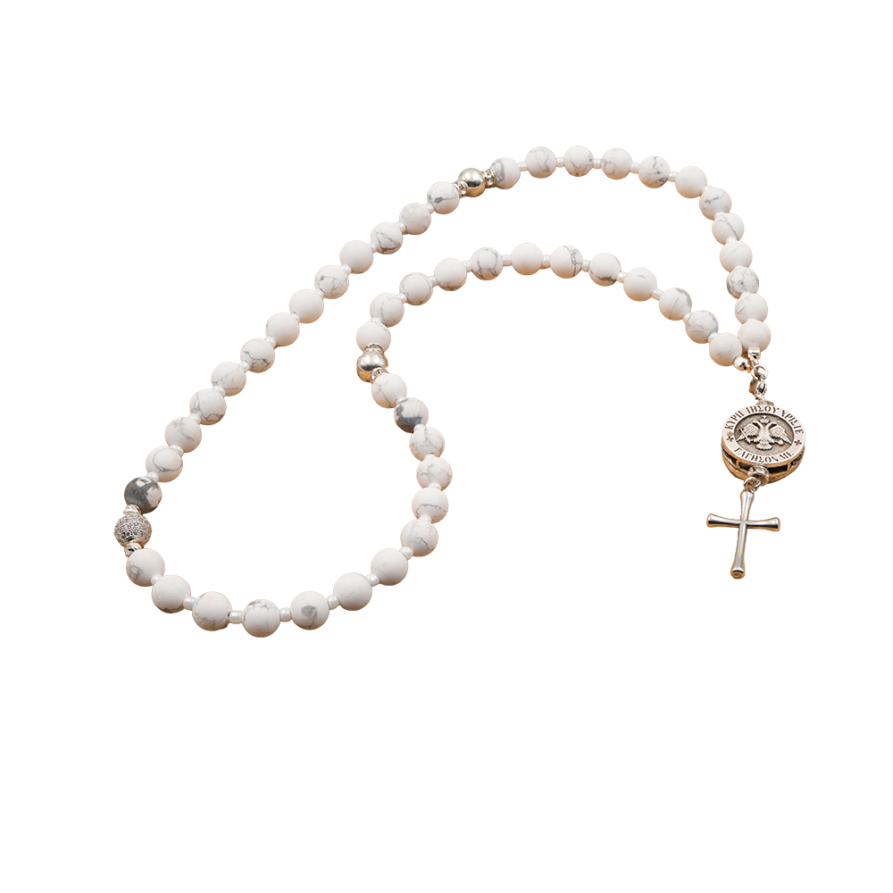 Howlite 925 Sterling Silver Plated 50 beads Christian Decorative Rosary [Limited Edition]