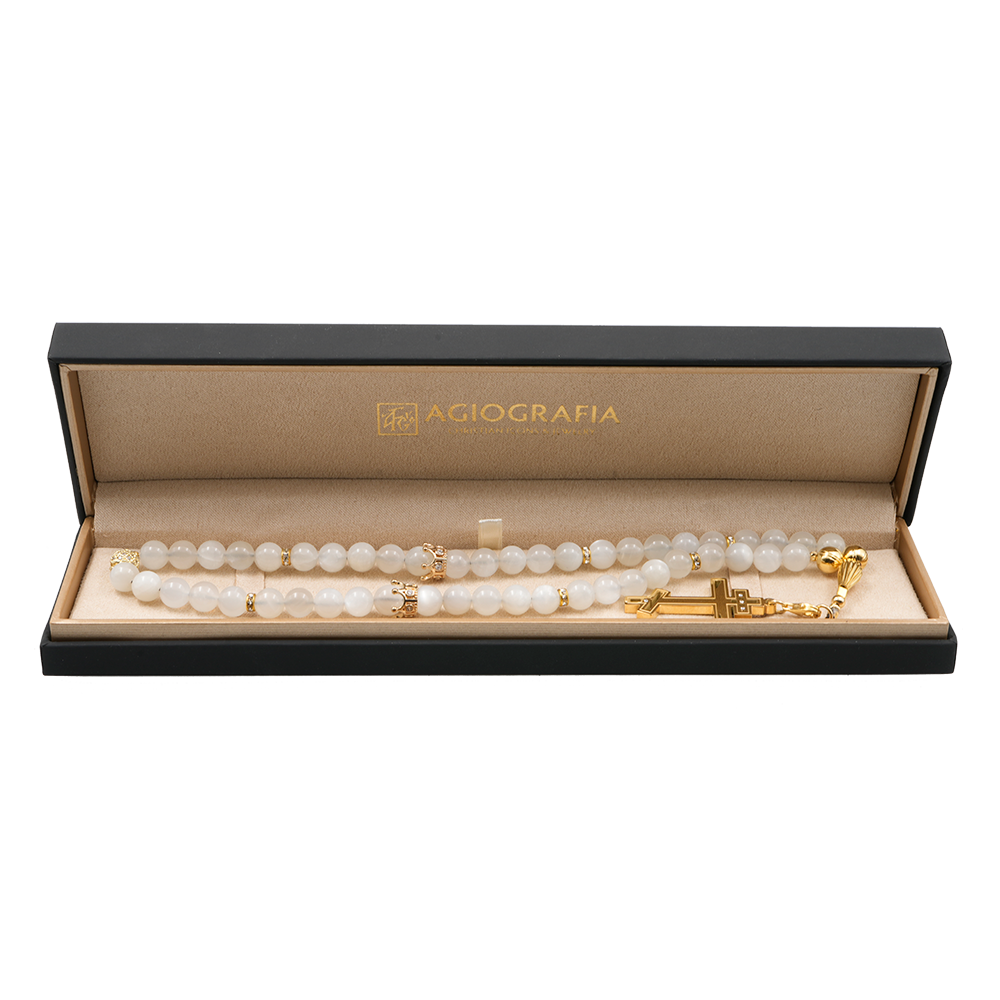 Moonstone [White] 24k Gold Plated 50 beads Christian Prayer Rope