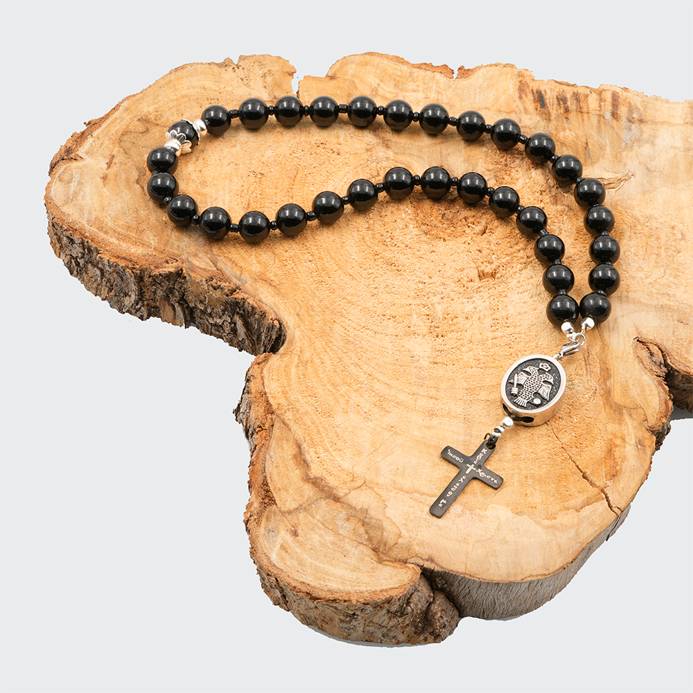 Onyx [Black] 925 Silver Sterling Plated 33 beads Christian Decorative Rosary [Limited Edition]