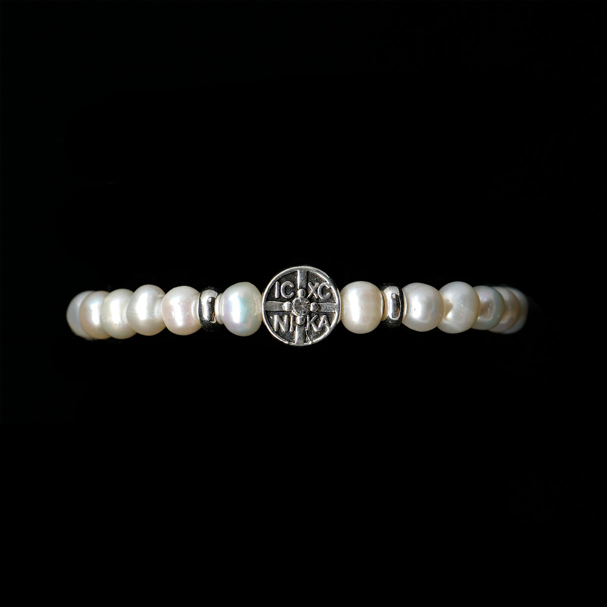 Pearls [Creamy White] Platinum Plated & Sterling Silver Christian Woman Bracelet